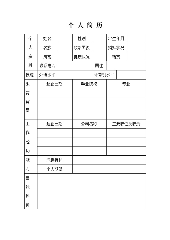 5238_简洁空白表格简历模板个人简历  - 财会出纳简历模板